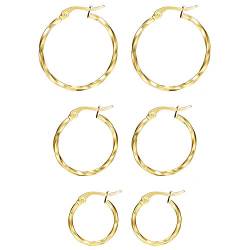 OIDEA Damen Ohrringe Creolen Set: 3 Paare Gold Creolen Schmuckset aus Edelstahl Geschnnk für Frauen Mädchen von OIDEA