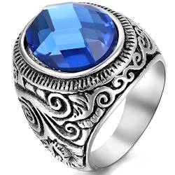 OIDEA Edelstahl Ringe silber für Herren Damen, Klassiker Retro Charm Künstlicher Blau Steine Edelstahlring Herrenring Ringgrößen 71 (22.6) von OIDEA