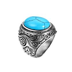 OIDEA Edelstahl Ringe silber für Herren Damen, Klassiker Retro Charm Künstlicher Türkis Steine Edelstahlring Herrenring Ringgrößen 62 (19.7) von OIDEA