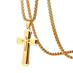 OIDEA Edelstahl goldene Kreuz Christus Anhänger mit 56cm Kette Halskette für Herren Männer von OIDEA