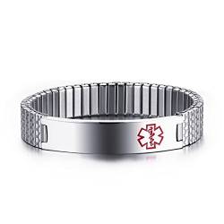 OIDEA Garvurbar Edelsathl Armband, 12mm Breit poliert mit Medizinische ID Alert Armband Silber von OIDEA