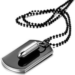 OIDEA Gravurbar Herren Halskette mit Anhänger, Legierung Patronenhülse Dog Tag Militärischen Erkennungsmarken mit 70cm Kette Halsband, schwarz von OIDEA