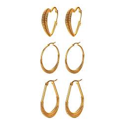 OIDEA Große Creolen Edelstahl Ohrringe Set Farben Gold für Damen Frauen, Rund Wassertropfen Herz Form Ohranhänger Durchmesser 30MM-39MM von OIDEA