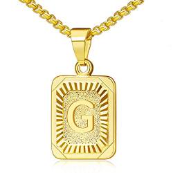 OIDEA Halskette mit Buchstabe G Gold: Unisex Charme Kette für Herren/Damen A-Z Buchstabe Anhänger Rechteck Dog Tag Kette aus Edelstahl Weizenkette Schmuck Geschenk für Männer Frauen von OIDEA