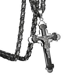 OIDEA Halskette mit Kreuz Anhänger, aus hochwetigem Edelstahl, Schwarz Herren Königskette Jesus Kruzifix Kette Schwer Kreuzkette Religiös Geschenk für Männer Junge Weihnachten Neujahr von OIDEA