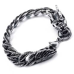 OIDEA Herren Armband Drachen Edelstahl: Vintage Silber Armkette Panzerkette Retro Armreif Drachenkopf Biker Punk Rock Schwer Handgelenk Schmuck Geschenk für Männer Jungen von OIDEA