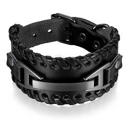 OIDEA Herren Armband Echtleder Schwarz, Breite Geflochten Lederarmband Surferarmband Armreifen, verstellbar Verstellbar Armband aus Leder Herrenarmband Breit Geschenk für Männer von OIDEA