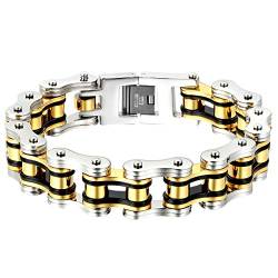 OIDEA Herren Armband Fahrradkette Gold: Punk Rock Motorradkette aus Edelstahl Hochglanz Poliert Biker Armkette Armreif 16mm breit 23cm Geschenk für Familie Freund Junge von OIDEA