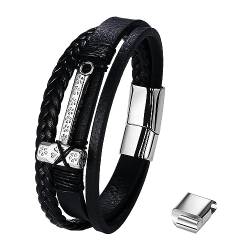 OIDEA Herren Armband Geflochten Leder Wikinger Thors Hammer Amulett mit Verstellbarer Riegelschnalle, Schwarz Lederarmband Retro Viking Stil, Geschenk für Männer Vater Freund Sohn, Typ 3 Thors Hammer von OIDEA