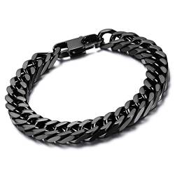 OIDEA Herren Armband Panzerkette Schwarz: Biker Armkette aus Edelstahl Schwer Handgelenk Punk Rock 10MM breit Kordelkette Armreif 21CM lang Schmuck Geschenk für Männer Jungen von OIDEA