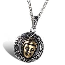 OIDEA Herren Buddha Halskette: Vintage Statement Kette mit Buddha Kopf Anhänger aus Edelstahl Hauptportrait Amulett mit 55cm O Kette Gold Silber Amulet Geschenk für Männer von OIDEA