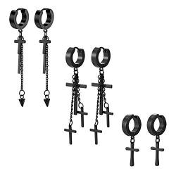 OIDEA Herren Damen Creolen Ohrringe kreuz Set 3pcs, Länge Anhänger Quaste Ohrstecker Ohrclip Weihnachtsgeschenke von OIDEA