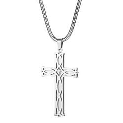 OIDEA Herren Damen Halskette Kreuz: Silber Unisex Kette aus Edelstahl mit irischer Knoten Anhänger Kreuzkette mit Schlangenkette Geschenk für Männer Frauen von OIDEA