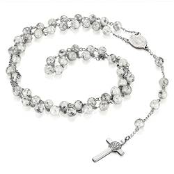 OIDEA Herren Damen Halskette mit Anhänger, Edelstahl Christus Jesus Kruzifix Kreuz Retro Perlen Kette Halskette, Silber von OIDEA