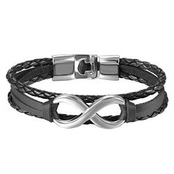 OIDEA Herren Damen Infinity Leder Armband, Unendlichkeit Symbol Manschette Kordelkette geflochtenes lederband Legierung Armreifen, silber schwarz von OIDEA