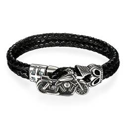 OIDEA Herren Damen Lederarmband Schwarz breit Geflochten Leder Seil Biker Armreif mit Motorrad Schließe von OIDEA