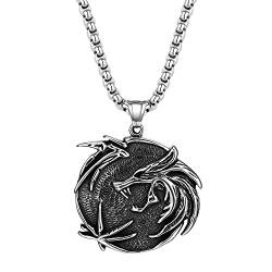 OIDEA Herren Halskette, Gothic Drachen Kreis Anhänger Edelstahl, 56 cm Silber von OIDEA