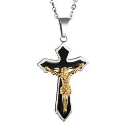 OIDEA Herren Halskette Jesus Kreuz: Gold Kruzifix Anhänger aus Edelstahl mit O Kette Religiöser Schmuck Geschenk für Männer Junge von OIDEA