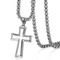 OIDEA Herren Halskette Kreuz Anhänger: Weiß Modern Kreuzkette mit 56 cm Weizenkette aus Edelstahl Vintage Biker Religiös Schmuck Geschenk für Männer Junge von OIDEA