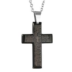 OIDEA Herren Halskette Kreuz Schwarz: Englische Bibel Kreuz Anhänger Kreuzkette aus Edelstahl mit O Kette Schmuck Geschenk für Männer Junge von OIDEA