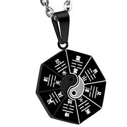 OIDEA Herren Halskette mit Acht Trigramme Anhänger: Kette aus Edelstahl mit Schwarz Bagua Acht Trigramme Anhänger mit 55cm Kette Schmuck Geschenk für Männer Junge von OIDEA