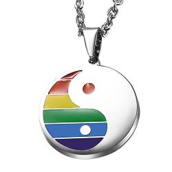 OIDEA Herren Halskette mit Regenbogen Yin Yang Anhänger, Edelsatahl Homosexuell LGBT Gay & Lesbian Pride mit 55cm Kette von OIDEA