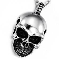 OIDEA Herren Halskette mit Schädel Anhänger: Klassiker Totenkopf aus Edelstahl Punk Rock Gothic Skull Anhängerkette Kette Schmuck Geschenk für Männer Jungs von OIDEA
