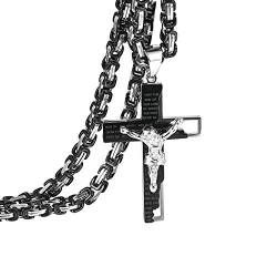 OIDEA Herren Kreuz Anhänger mit Halskette schwarz, Jesus Kette Gravur Bibel Gebet mit silber schwarz 55cm Königskette für Männer von OIDEA
