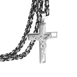 OIDEA Herren Kreuz Anhänger mit Halskette silber, Jesus Kette Gravur Bibel Gebet mit silber schwarz 55cm Königskette für Männer von OIDEA