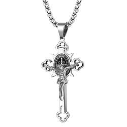 OIDEA Herren Kreuz Halskette, Jesus Kruzifix Anhänger 56 cm Kette Edelstahl, Religiöser Schmuck Geschenk, Silber von OIDEA