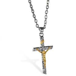 OIDEA Herren Kreuz Halskette, Jesus Kruzifix Anhänger Edelstahl mit 56 cm O Kette, Gold von OIDEA
