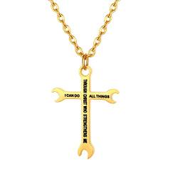 OIDEA Herren Kreuz Halskette, Schraubenschlüssel Kreuz “I CAN DO ALL THINGS” Anhänger Kreuzkette mit 55 cm O Kette aus Edelstahl, Gold von OIDEA