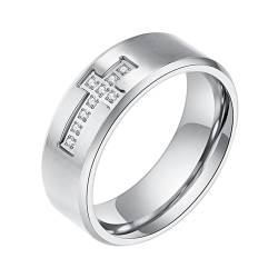 OIDEA Herren Kreuz Ring Silber: Bandring mit Strass Kreuzring aus Edelstahl Punk Rock Hip Pop Religiöse Schmuck Geschenk für Männer Junge Größe 60 von OIDEA