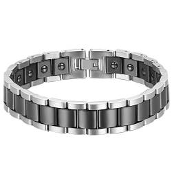 OIDEA Herren Magnet Armband, 13mm Breite Edelstahl Keramik Gesundheit Magnetarmband Armkette Armreif Armschmuck, silber schwarz von OIDEA