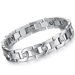 OIDEA Herren Magnet Armband mit Zirkonia: Silber Gliederkette Armkette aus Edelstahl Gesundheit Armreif Link Handgelenk Geschenk für Männer Junge von OIDEA