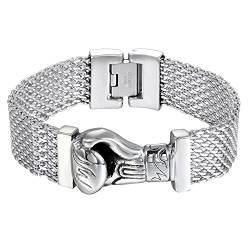 OIDEA Herren Mesh Armband Armkette: Boxhandschuh Silber Armkette aus Edelstahl Gotik Gliederkette Link Handgelenk Biker Armreif Geburtstag Feiertag Geschenk für Familie Freund Junge von OIDEA