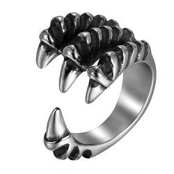 OIDEA Herren Offener Ring Drachenklaue: Silber Schwarz Retro Herrenring aus Edelstahl Charm Punk Rock Siegelring Bandring Größe 65 (20.7) von OIDEA