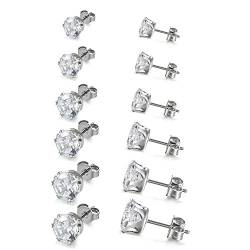 OIDEA Herren Ohrringe Set Ohrstecker: 6 Paare Unisex Ohrringer Set mit Zirkonia Silber aus Edelstahl mit Kreis Rund Weiß Durchmesser 3-8mm breit Ohrschmuck Geschenk für Damen Junge von OIDEA