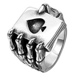 OIDEA Herren Poker Schädel Siegelring: Silber Herrenring aus Edelstahl Gotik Biker Geisterhand Spielkarte Skull Ring Geschenk für Männer Junge Größe 56(17.8) von OIDEA