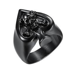 OIDEA Herren Ring Pik-Ass Totenkopf: Schwarz Poker Herz Biker Ring aus Edelstahl Gothic Skull Siegelring Bandring Geschenk für Männer Junge Größe 71 (22.6) von OIDEA