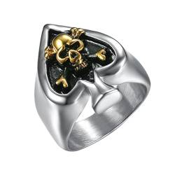 OIDEA Herren Ring Pik-Ass Totenkopf: Silber Poker Herz Biker Ring aus Edelstahl Gothic Skull Siegelring Bandring Geschenk für Männer Junge Größe 67 (21.3) von OIDEA