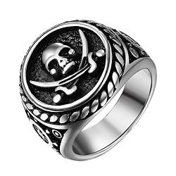 OIDEA Herren Ring Schädel Siegelring: Silber Retro Pirat Totenkopf Skull Herrenring Punk Rock Stil Edelstahl Größe 71（22.6） von OIDEA