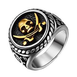 OIDEA Herren Ringe, Retro Pirat Totenkopf Schädel Skull Herrenring, Punk Rock Stil Edelstahl, Gold, Ringgröße 62 (19.7) von OIDEA