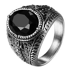 OIDEA Herren Ringe Klassisch Punk Vintage Edelstahlring Kubanisches Stil mit Schwarzer Stein Retro Gothic Ring mit Schwarzem Strass Geschenk für Männer Valentinstag Größe 62 von OIDEA