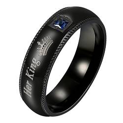 OIDEA Herren Ringe schwarz mit personalisiert Gravur, Edelstahl Ring mit Her King Stein Ehering Trauringe für Herren-Ring, Größe 47 bis 65 (King Ring mit Gravur, 59 (18.8)) von OIDEA