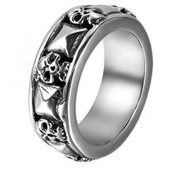 OIDEA Herren Schädel Totenkopf Bandring: Silber Skull Herrenring aus Edelstahl Punk Rock Biker Geschenk für Männer Junge Größe 71 (22.6) von OIDEA