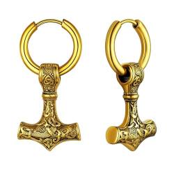 OIDEA Herren Wikinger Ohrringe Hammer: Gold Nordischer Thors Hammer Ohrhänger Creolen Ohrschmuck aus Edelstahl für Männer Damen als Geschenk in Weihnachten von OIDEA