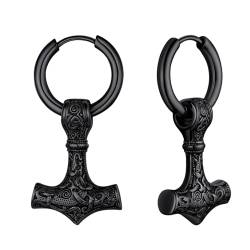 OIDEA Herren Wikinger Ohrringe Hammer: Schwarz Nordischer Thors Hammer Ohrhänger Creolen Ohrschmuck aus Edelstahl für Männer Damen als Geschenk in Weihnachten von OIDEA