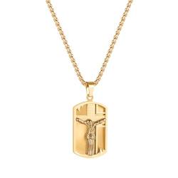 OIDEA Kreuz Halskette Dogtag Jesus: Herren Kruzifix Christus Anhänger Herren Kette mit Dog Tag aus Edelstahl venezianischer Kette Halsschmuck Religiöses Unisex Geschenk für Männer von OIDEA