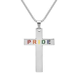 OIDEA LGBT Kreuz Pride Halskette: Silber Plain Kruzifix Anhänger mit Weizenkette Venezianischer Kette Edelstahl Gay Lesbian Regenbogen Pride Schmuck Geschenk für Geburtstag Jahrestag Gedenktag von OIDEA